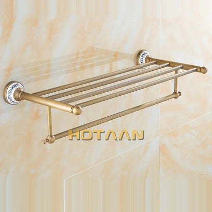 DecorBites™ Brass Bathroom Towel Rack, Antique Brass Towel Holder, 60cm Corner Bath Shelf