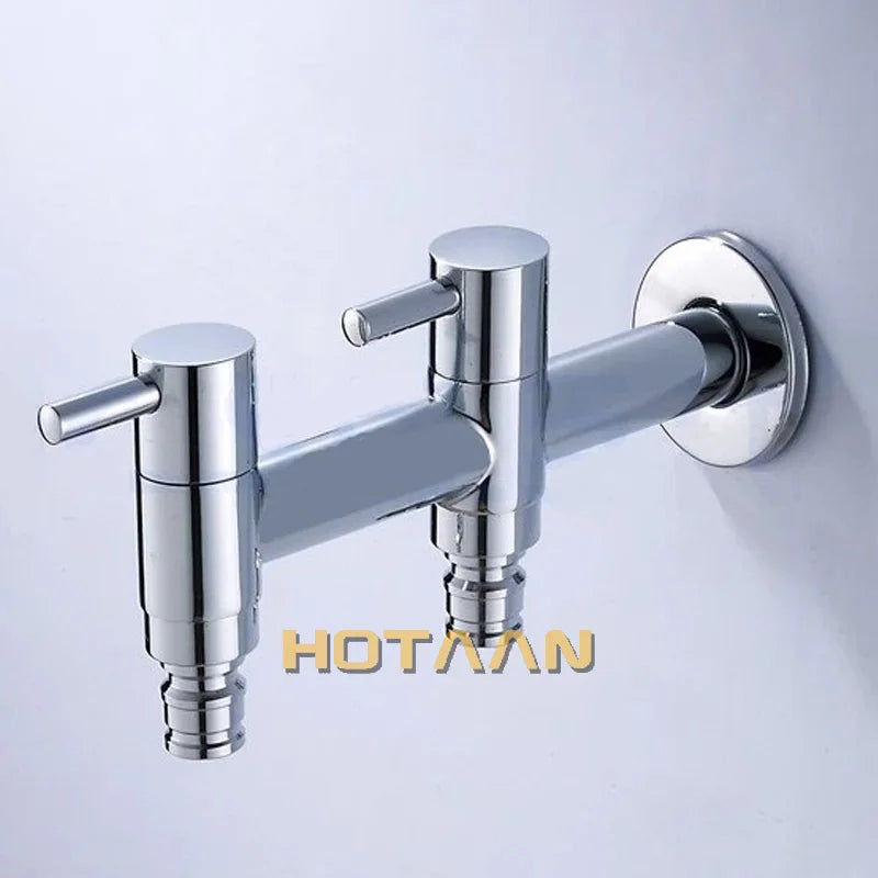 DecorBites™ Brass Dual Hole Garden Faucet Bib-cock for Washing Machine, Toilet, and Garden