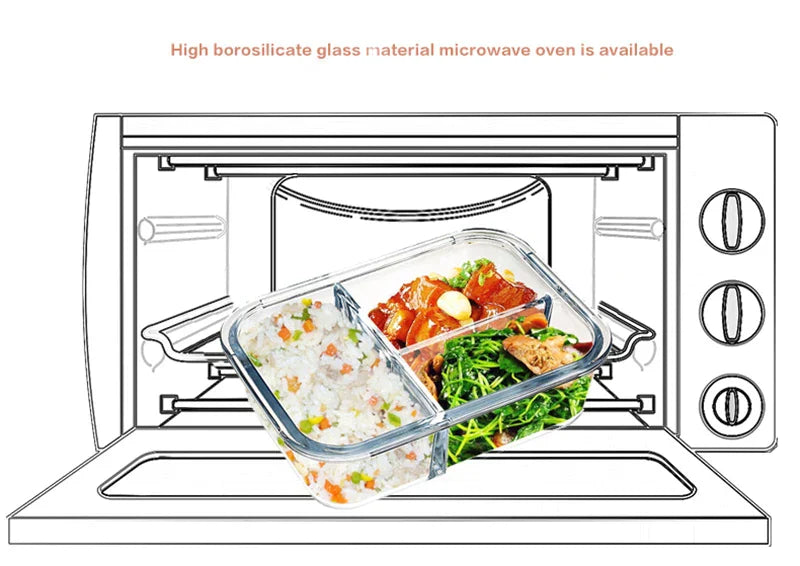 Caja de Almuerzo Decorbites™ para Niños: Estilo Coreano Bento de Vidrio con Compartimentos, Apto para Microondas, Almacenamiento de Alimentos