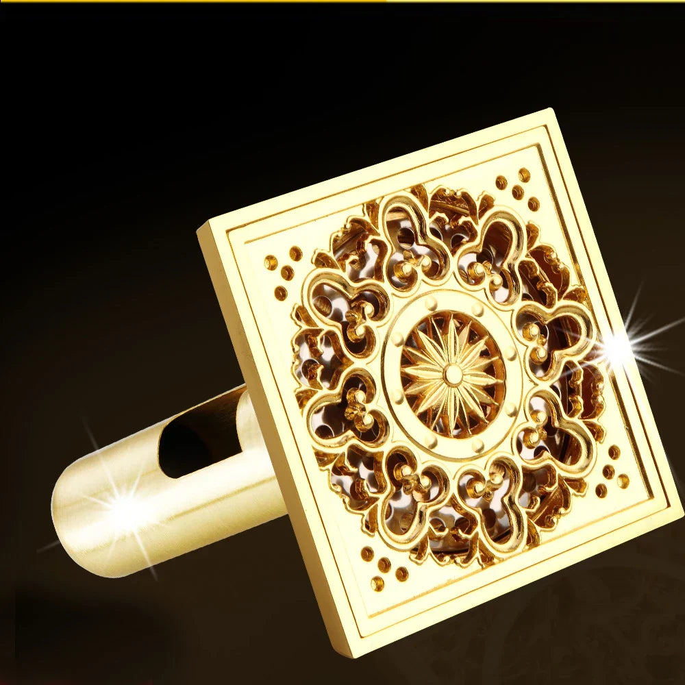 Decorbites™ Desagüe de Suelo Cuadrado Dorado de 4 cm, Rejilla de Ducha para Baño de Lujo 10 cm * 10 cm