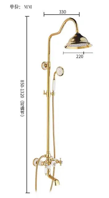 DecorBites™ Golden Brass & Jade Bath Shower Set - Wall Mounted Rainfall & Hand shower