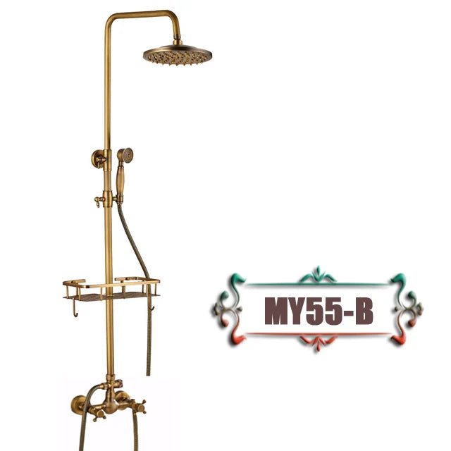 DecorBites™ Brass Wall Mount Bathtub Faucet with Shelf, Dual Handle Shower Set