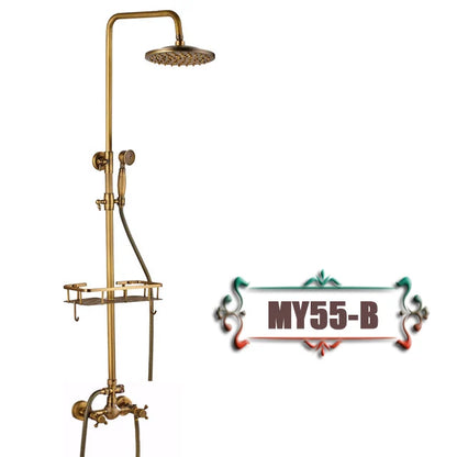 DecorBites™ Brass Wall Mount Bathtub Faucet with Shelf, Dual Handle Shower Set