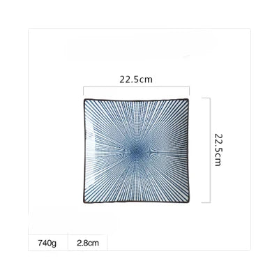 Plato cuadrado de porcelana fina DecorBites™ - Diseño de plantas en azul y blanco