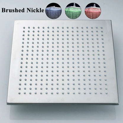 DecorBites™ 16" Chrome Brass LED Rain Shower Head; Ultra Thin Square Design, Color Changing
