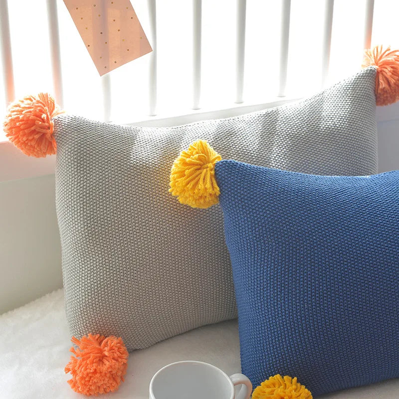 DecorBites™ Knit Cushion Cover Solid Grey Blue Orange Pillow Case 35*50cm