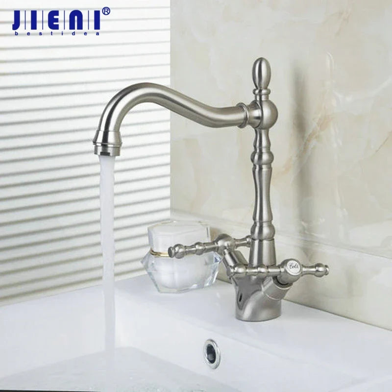 DecorBites™ Brushed Nickel Kitchen Faucet with Swivel Spout and Dual Handles