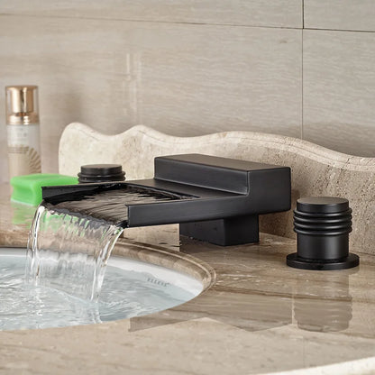 صنبور حمام DecorBites™ ذو المقبضين وصنبور شلال أسود عريض