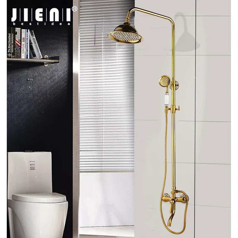 Juego de grifería para ducha DecorBites™ de latón chapado en oro con rociador de mano