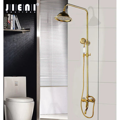 Juego de grifería para ducha DecorBites™ de latón chapado en oro con rociador de mano