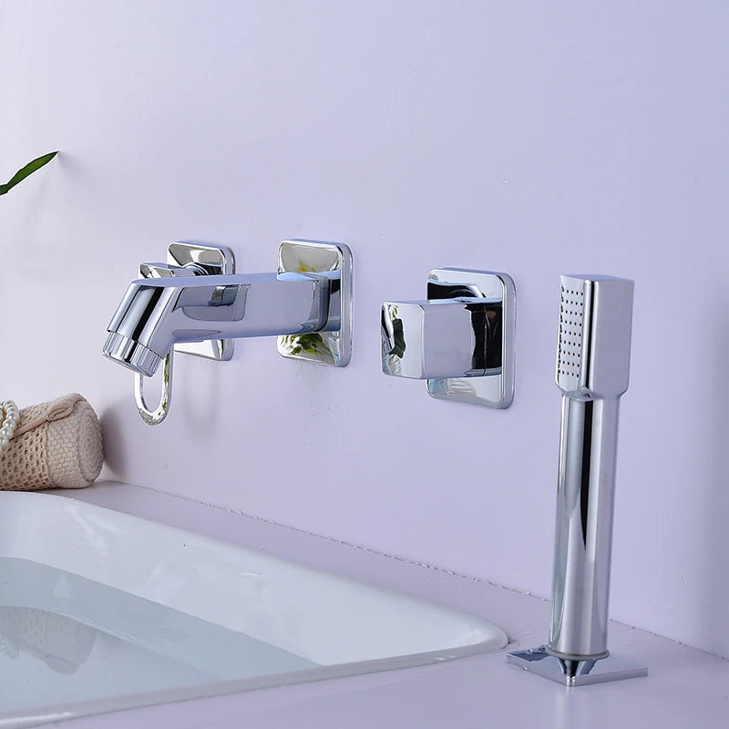 4Pcs Bathroom Bathtub Faucet Basin Faucet Deck/Wall Mounted  Handheld Tub Mixer Tap Cold Hot Mixer Water Tap With Hand Shower