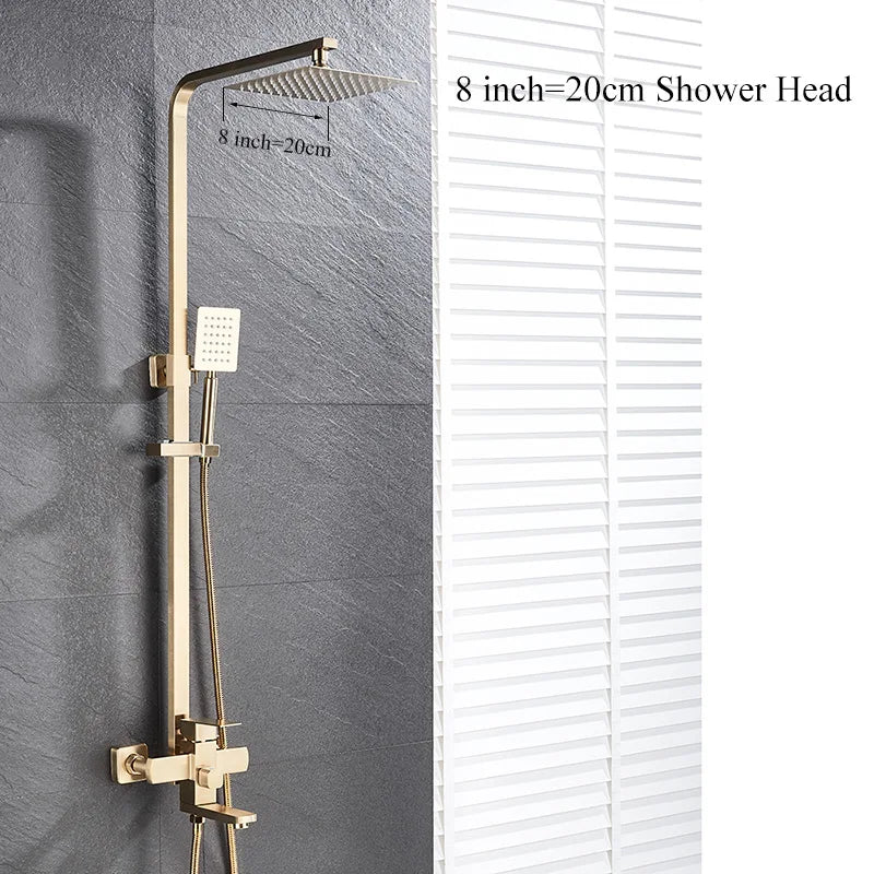 DecorBites™ Brushed Gold Rain Shower Bath Faucet Wall Mounted - Shower Set Mixer