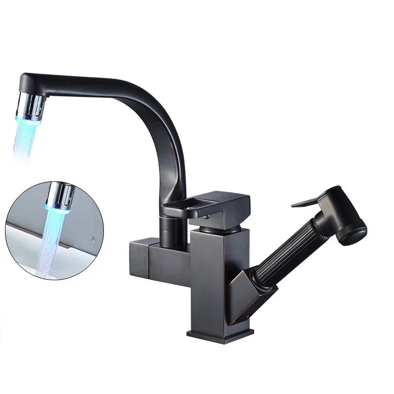 DecorBites™ LED Kitchen Faucet Pull Out Sprayer Deck Mounted Hot Cold Water Tap