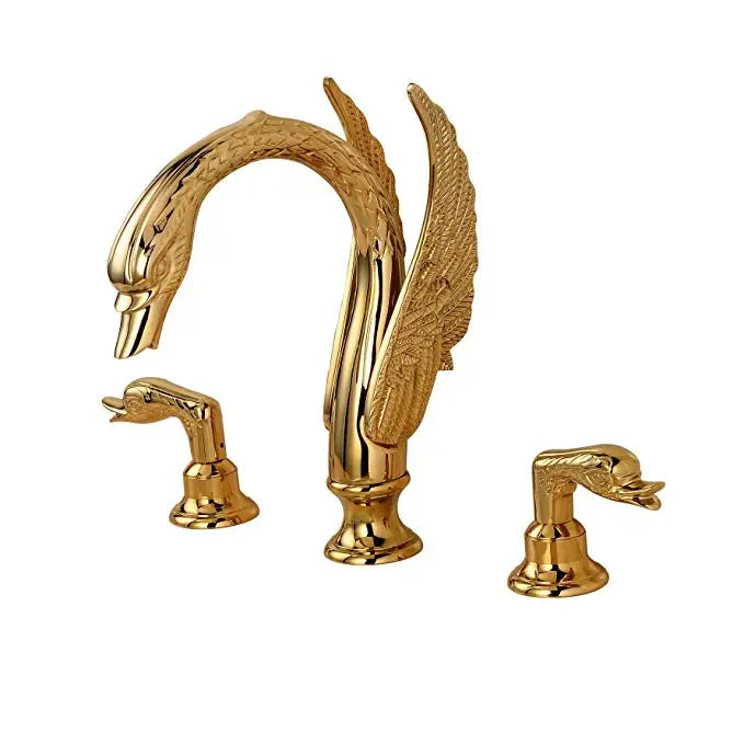 DecorBites™ Golden Swan Basin Faucet Double Handle Hot Cold Mixer Tap for Bathroom