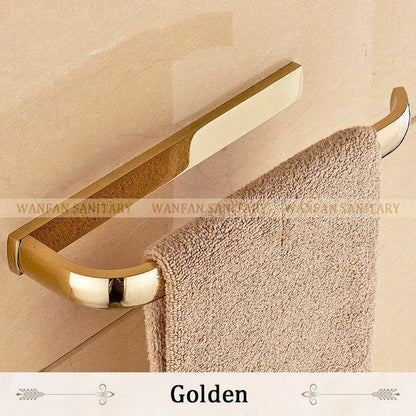 DecorBites™ Brass Bathroom Accessories Set: Towel Rings, Toilet Paper Holder, Towel Rail, Shelf