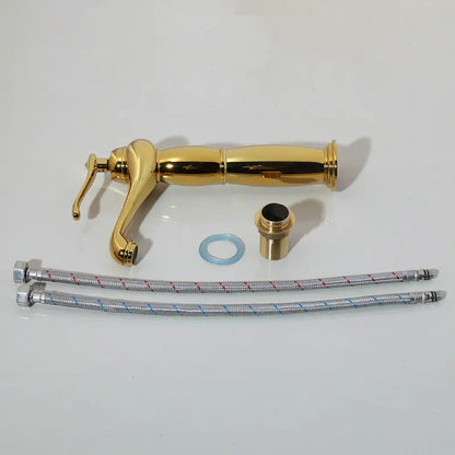 DecorBites™ Golden Ceramic Washbasin and Brass Mixer Faucet Set