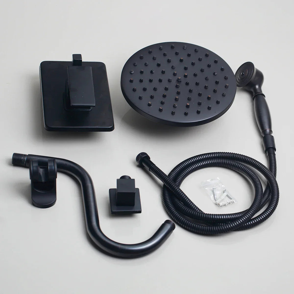 مجموعة صنبور دش مطري مثبت على الحائط من DecorBites™ مقاس 8 بوصات باللون الأسود غير اللامع مع دش محمول باليد