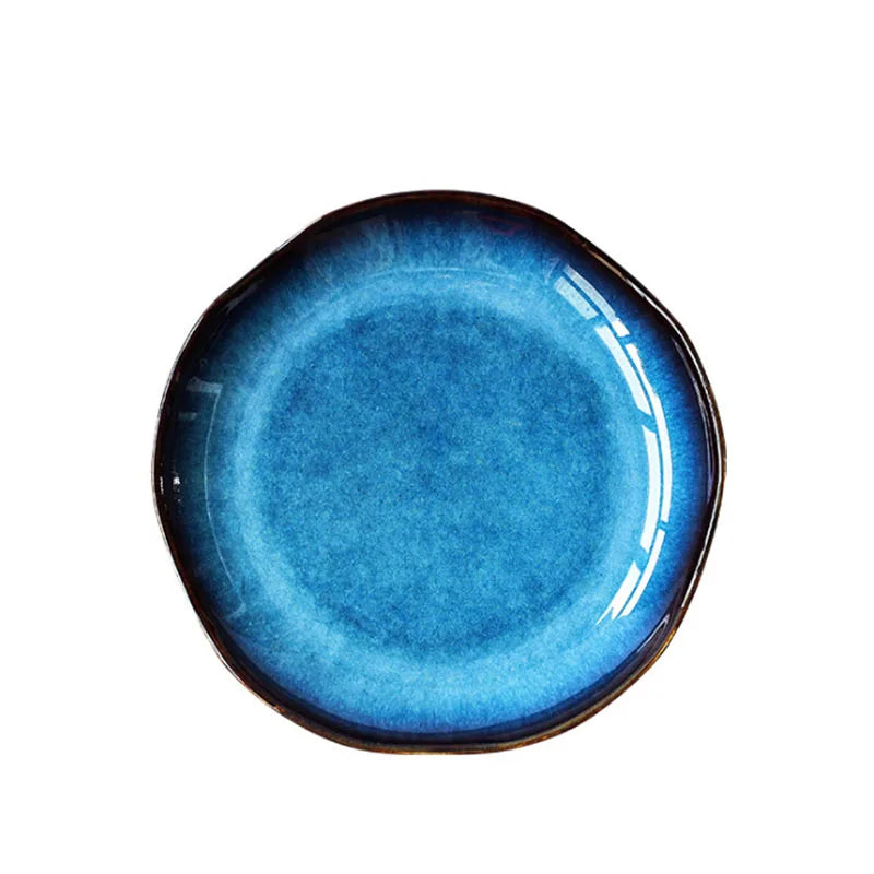 DecorBites™ Deep Blue Ceramic Dessert Plate - Round Solid Dish