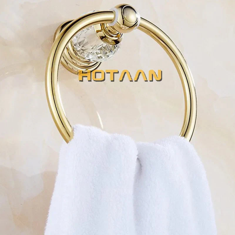 DecorBites™ Golden Crystal Towel Ring Wall Mounted Bathroom Rack