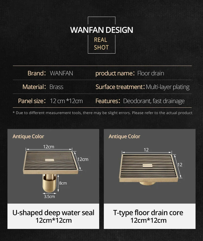 مصفاة حوض استحمام مربعة من نحاس عتيق من DecorBites™، مصنوعة من شعر منحوت على شكل شبكة تصريف أرضية