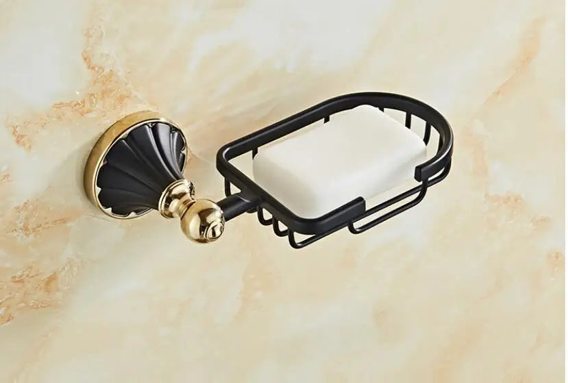 Gold Black Bathroom Accessory Set With Towel Bar