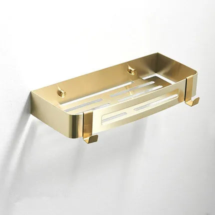 DecorBites™ Bath Set: Towel Rack, Corner Shelf, Paper Holder, Mixer Faucet - Brushed Matt Gold