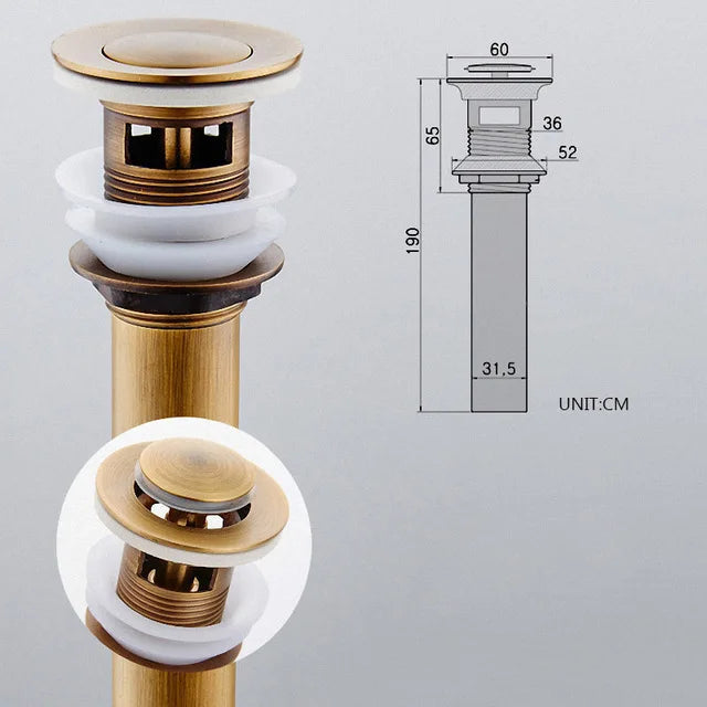 مصفاة حوض غسيل نحاسية عتيقة من DecorBites™، سدادة منبثقة لحوض المرحاض