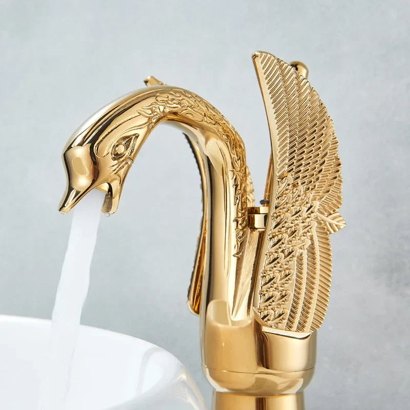 DecorBites™ Golden Swan Bathroom Mixer Faucet - Deck Mount Basin Tap with One Handle
