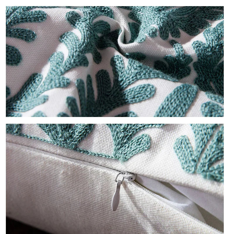 غطاء وسادة قطني من ديكوربايتس™ مطرز هندسيًا باللون الأزرق، مقاس 45×45 سم