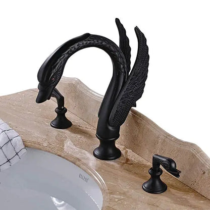 DecorBites™ Golden Swan Basin Faucet Double Handle Hot Cold Mixer Tap for Bathroom