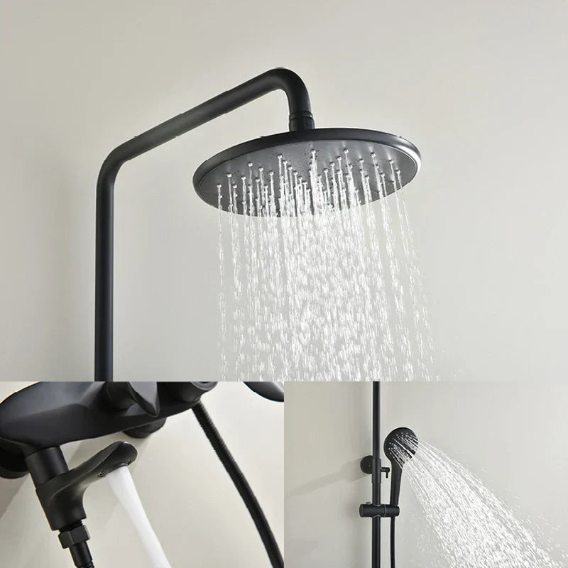 DecorBites™ Black Brass Wall Mounted Bathtub Faucet Set - Rain Shower Head, Handheld, Square