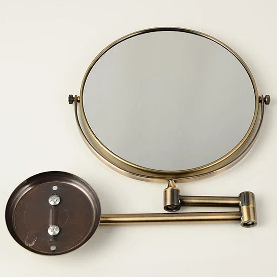 DecorBites™ Brass Bronze Folding Makeup Mirror, 8 Inch Round Wall Mirror