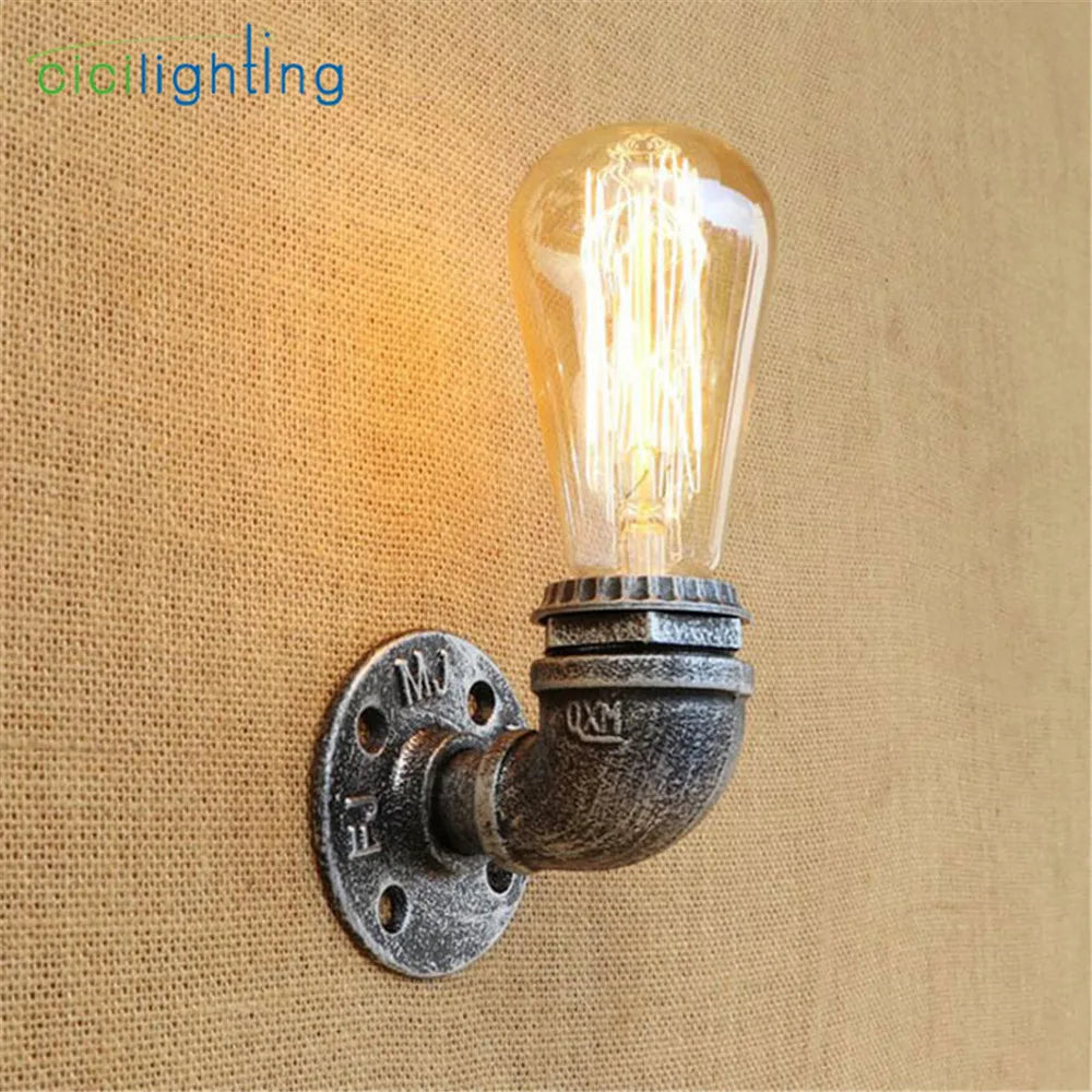 DecorBites™ Steampunk Loft Pipe Wall Lamp Black Brown Bronze Silver Industrial Lighting
