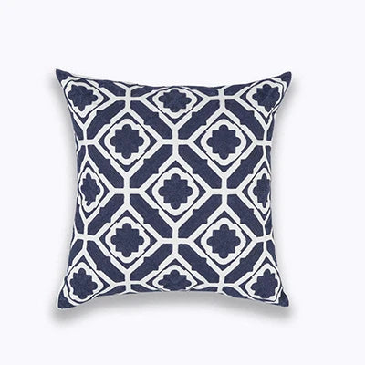DecorBites™ Blue Zigzag Geometric Embroidered Cushion Cover 45x45cm
