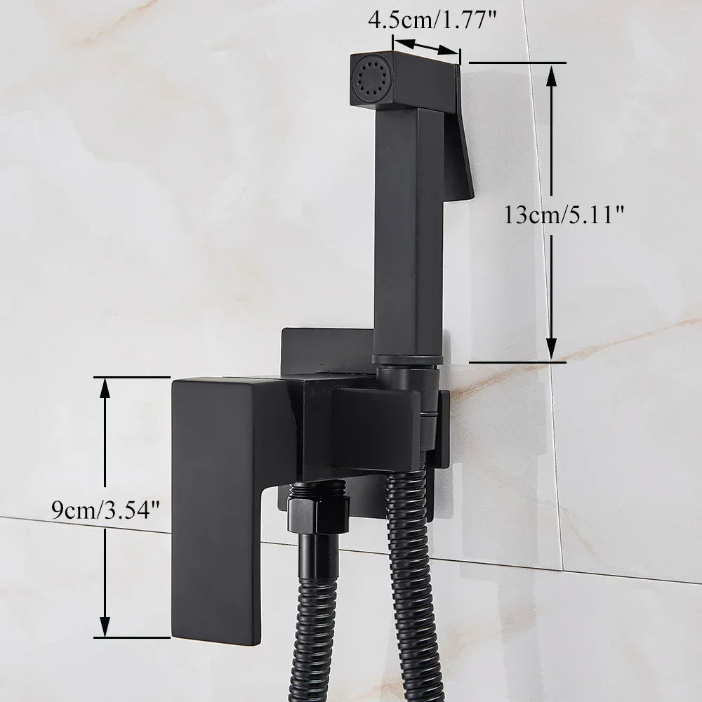 DecorBites™ Brass Bidet Faucet: Cold Hot Water Mixer, Square Shower Sprayer Head, Toilet Tap