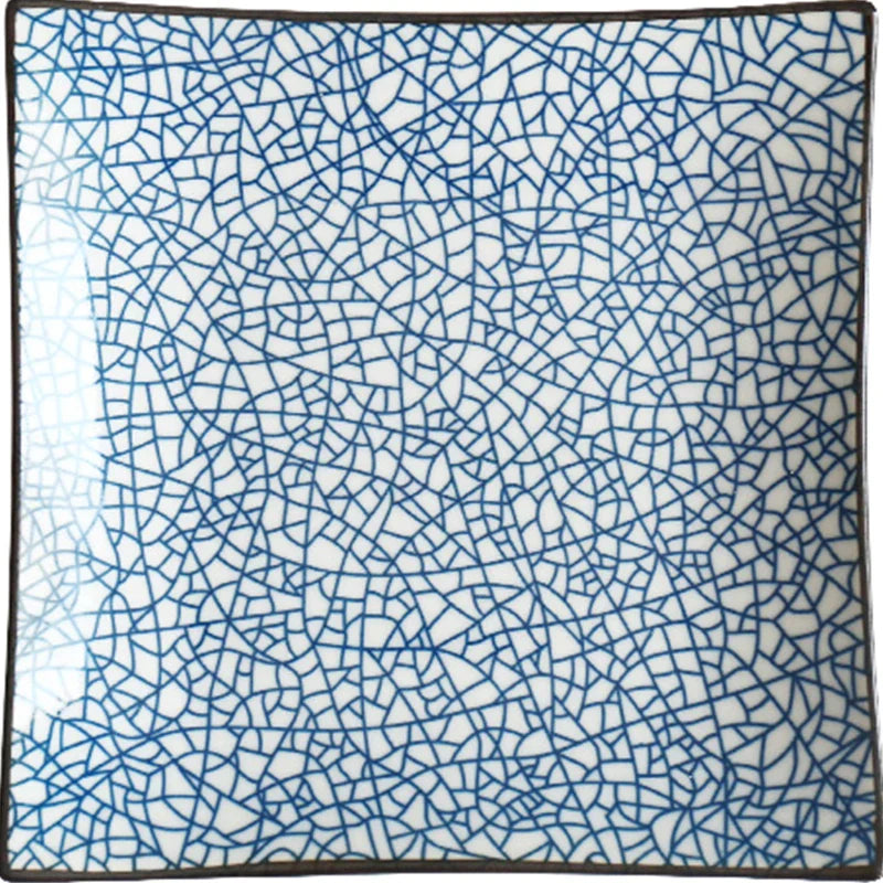 Plato cuadrado de porcelana fina DecorBites™ - Diseño de plantas en azul y blanco