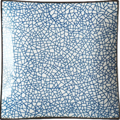 Plato cuadrado de porcelana fina DecorBites™ - Diseño de plantas en azul y blanco