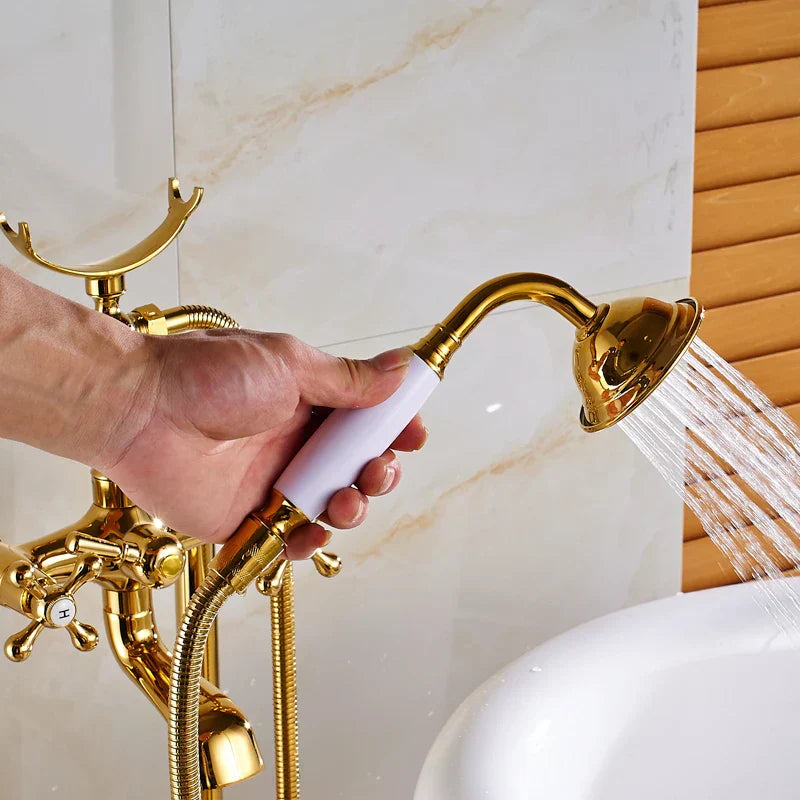 Grifo mezclador independiente para bañera y lavabo DecorBites™ Gold con teleducha -