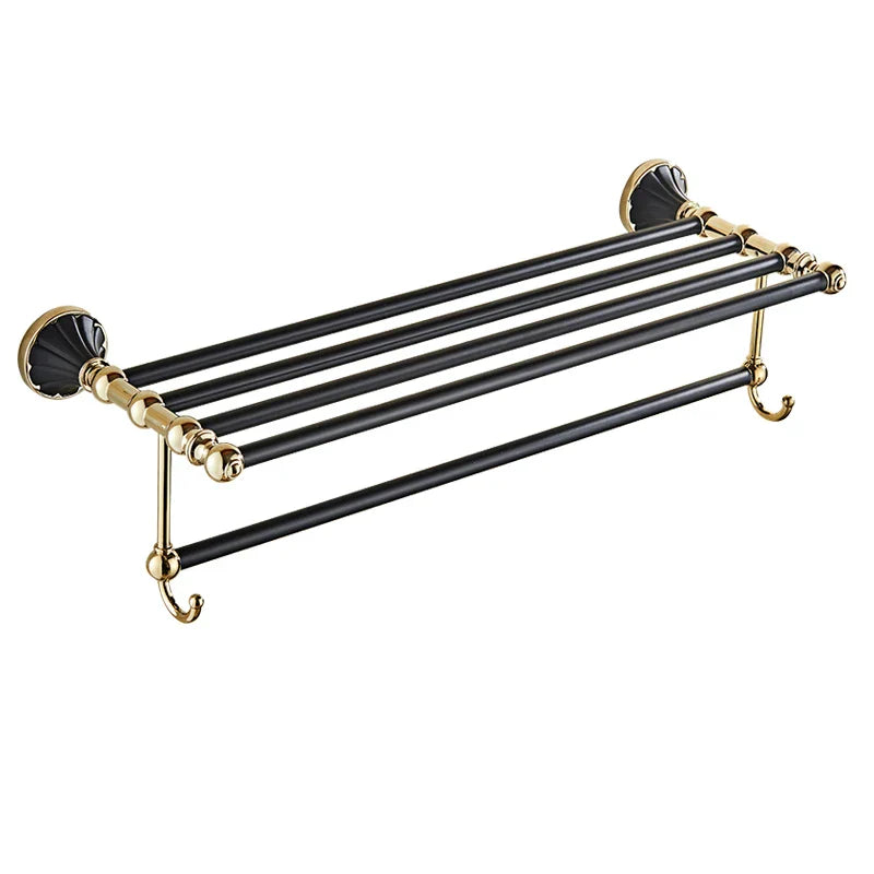 Gold Black Bathroom Accessory Set With Towel Bar