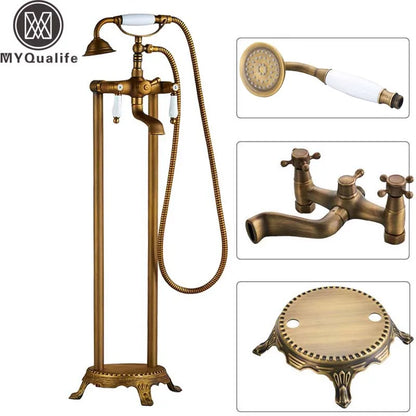 DecorBites™ Dual Ceramic Handle Freestanding Tub Faucet with Handshower