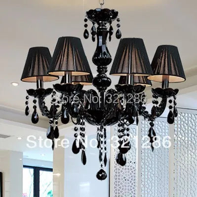 DecorBites™ Black Crystal Chandelier Lamps with Fabric Lampshades for Dining, Bedroom, Living Room