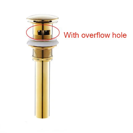 Gold Brass Pop-Up Sink Drain With Overflow Hole