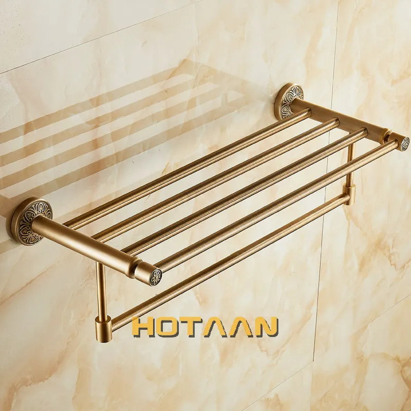 DecorBites™ Brass Bath Towel Rack Square Double Towel Shelf Bathroom Accessories