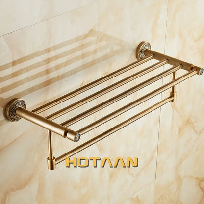 DecorBites™ Brass Bath Towel Rack Square Double Towel Shelf Bathroom Accessories
