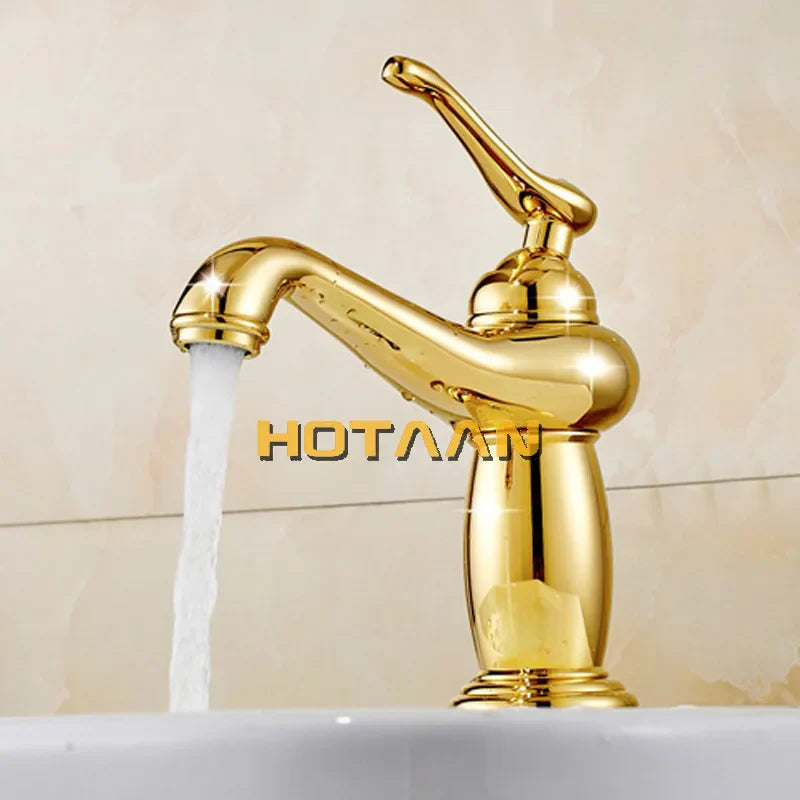 DecorBites™ Gold Brass Bathroom Basin Faucet with Ceramic Mixer Tap