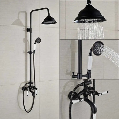 DecorBites™ Black Bronze Bathroom Shower Faucet Set with Dual Ceramic Handles & 8" Rainfall Column
