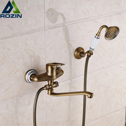 DecorBites™ Brass Long Nose Shower Faucet Wall Mount Single Handle Mixer Tap