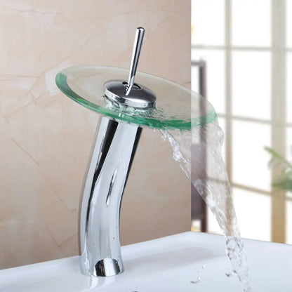 DecorBites™ Glass Waterfall Faucet Chrome Brass Mixer for Bathroom Sink
