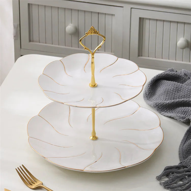 DecorBites™ Gold Inlay Bone China Fruit Plates Snack Dishes Cake Plate Candy Dish