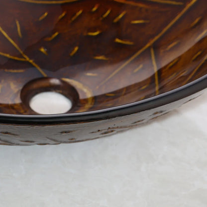 DecorBites™ Golden Leaf Vessel Glass Sink Set with Chrome Faucet